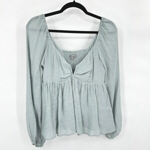 Y2K Babydoll Long Puff Sleeve Top S Sage‎ Green Smocked Romantic Fairy Cottage